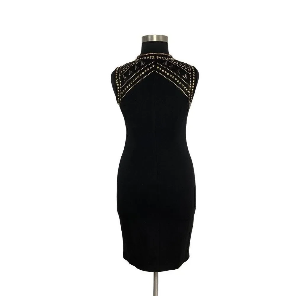 Carmen Marc Valvo L Tank Dress Black Gold Studded Y2K Goth Punk Sheath Cyberpunk - Picture 3 of 6